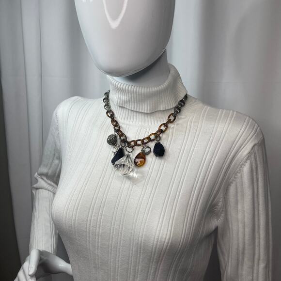 Chico's statement necklace mixed metals signed costume jewelry tortoise resin - Picture 7 of 16